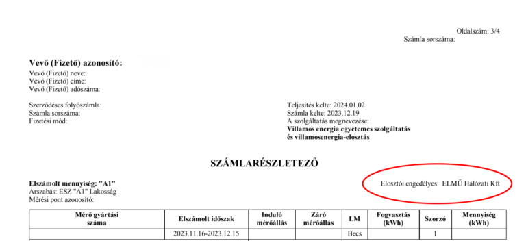 villamosenergia számla